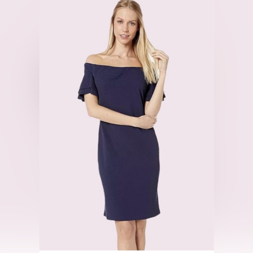 New bebe Navy Midi Dress with Flutter Sleeves